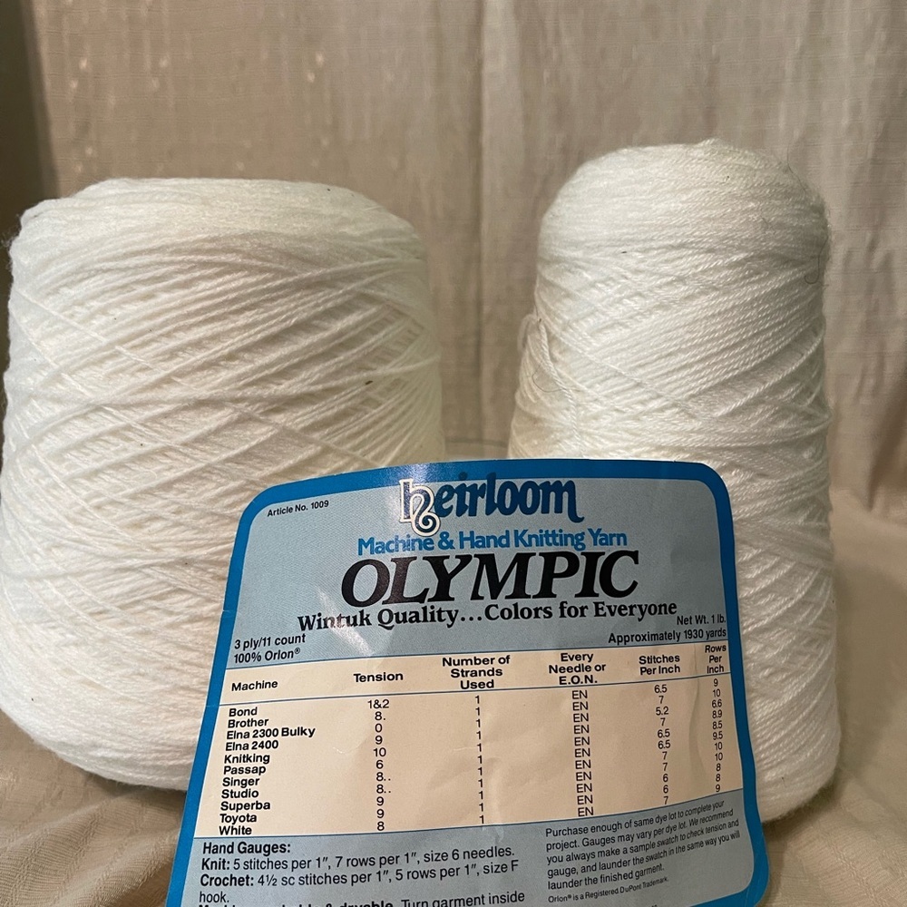 1 Full & 1 Partial Cone Heirloom Olympic Machine & Hand Knitting Yarn